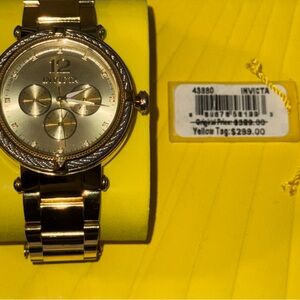 Invicta Gold Tone Chronograph Watch with Metallic Dial